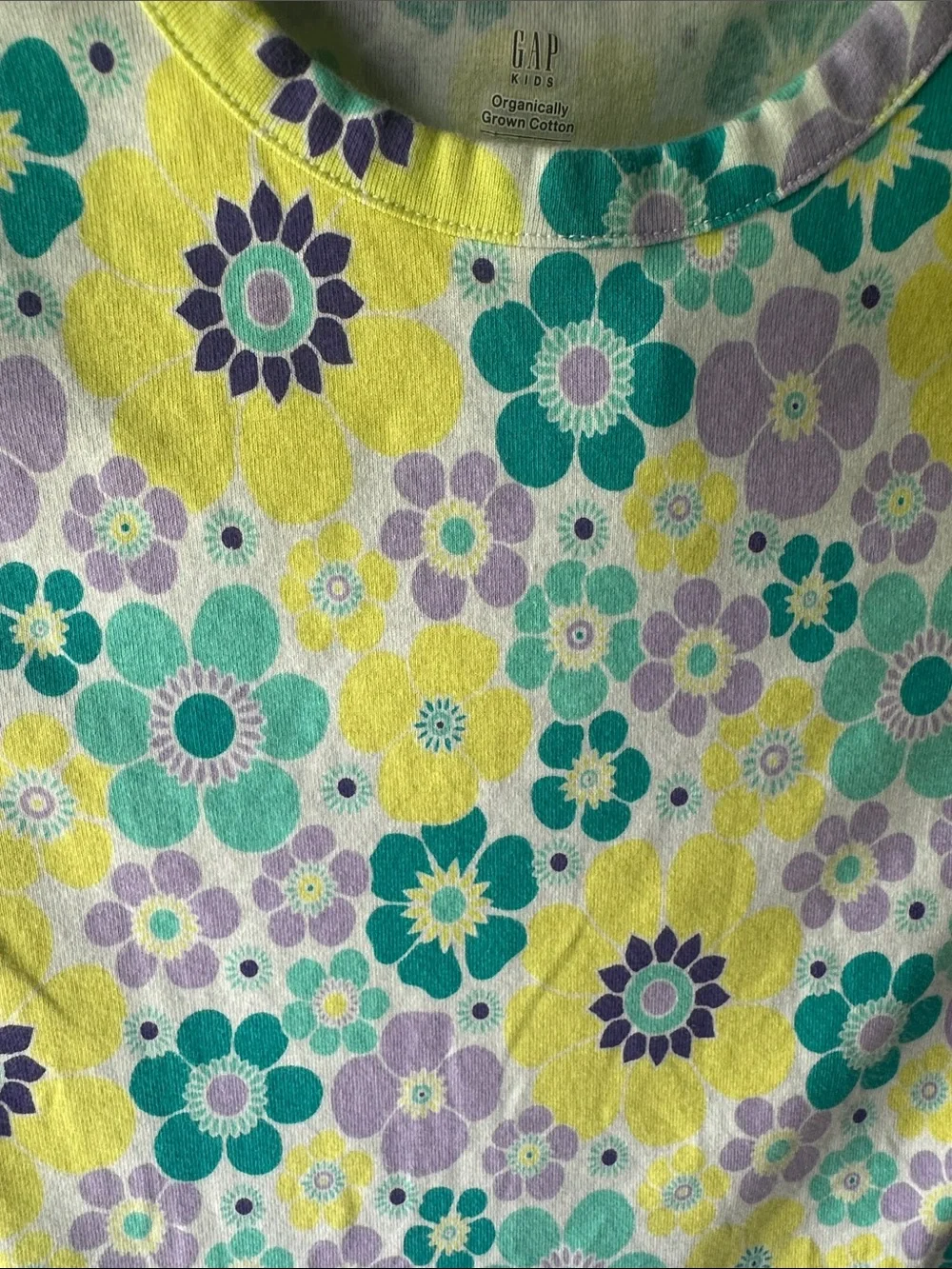 GAP Yellow Multi Floral Ruffle-Hem Tee